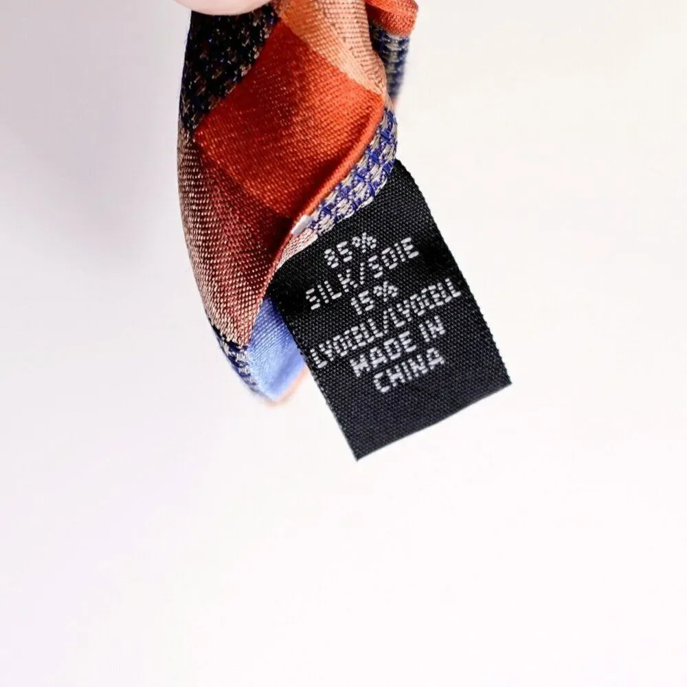 Van Heusen‎ Orange Blue Woven Check Plaid Lyocell Silk Tie